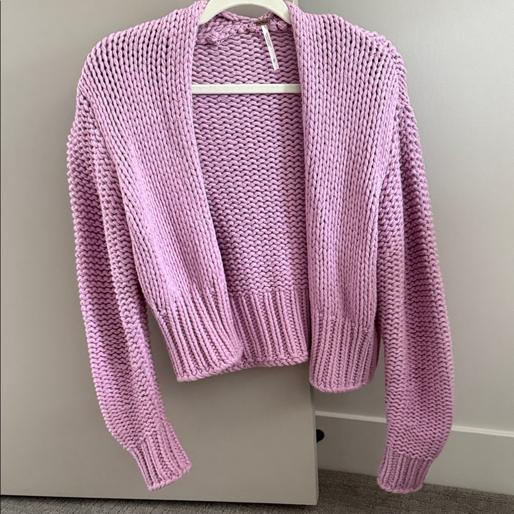 Free People Lilac Open Knit Cropped Cardigan